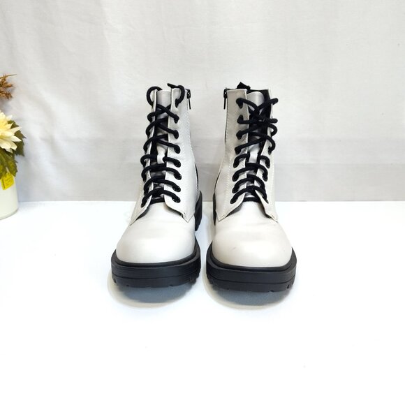 UNR8ED Combat Lug Boots White Faux Leather WMNS 10M Lace-Up & Zipper Closure VGC - Picture 4 of 10